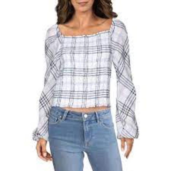 INC Smocked Plaid Blouse - Picture 1 of 9